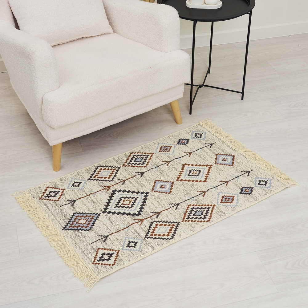 58139 Коврик Kilim GOLD из хлопка 60х90  бежевый- серый_новый размер