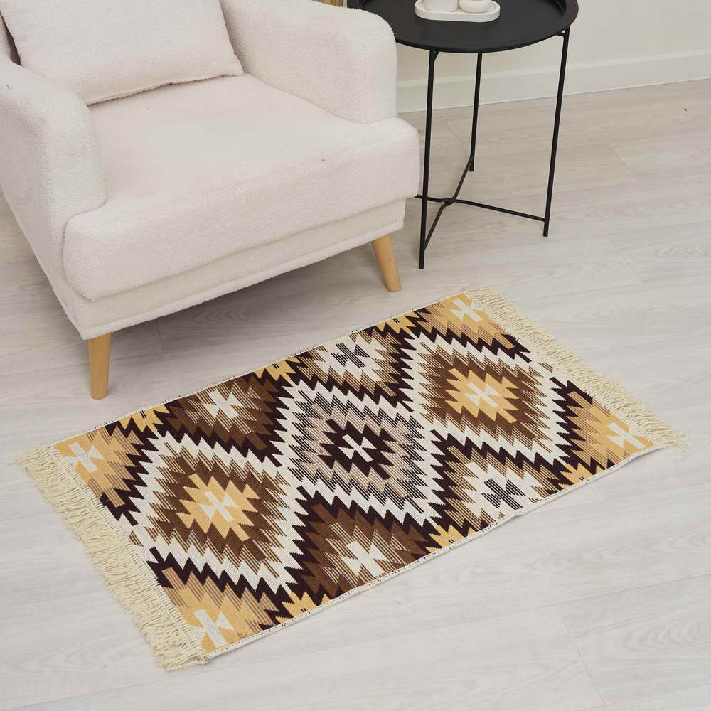 57439 Коврик Kilim GOLD из хлопка 60х90 коричневый-бежевый_новый размер