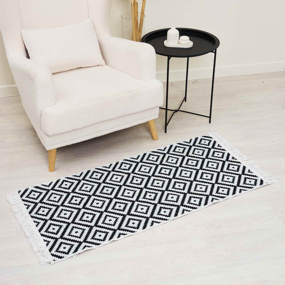 57639 Коврик Kilim GOLD из хлопка 60х90 серый-черный_новый размер